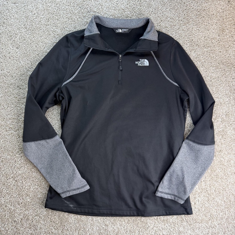 The North Face Pullover Womens Large Black Gray 1/4 Zip Fleece Hiking Top